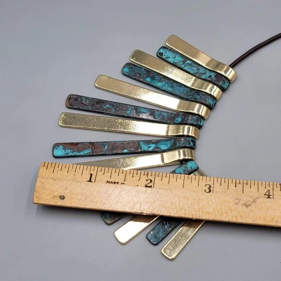 Bib Necklace Gold tone Statement Black Cord 18" - Picture 6 of 8